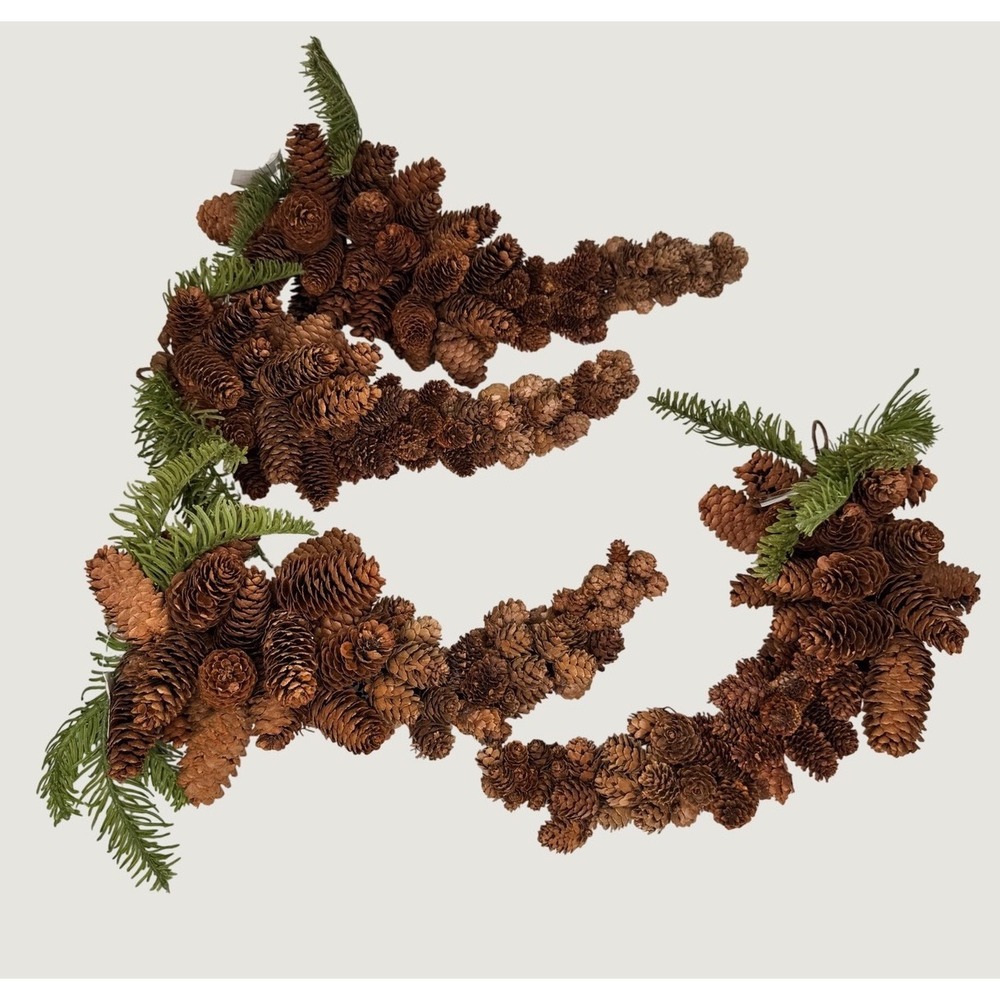 Pinecone Swag Garlands Set of 4 Brown Green Evergreen 14 Inch NEW Fall Decor